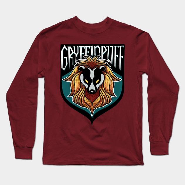 Gryffinpuff Lion Badger Combination House Crest Long Sleeve T-Shirt by Thenerdlady